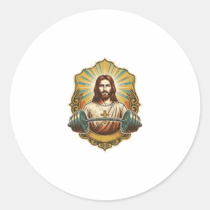 Entschlossener Jesus Schwerer Eisenkurzhantel Kraf Runder Aufkleber