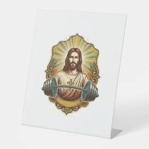 Entschlossener Jesus Schwerer Eisenkurzhantel Kraf Sockelschild