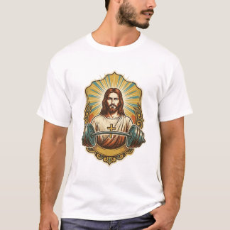 Entschlossener Jesus Schwerer Eisenkurzhantel Kraf T-Shirt