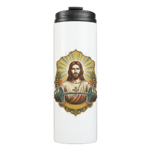 Entschlossener Jesus Schwerer Eisenkurzhantel Kraf Thermosbecher