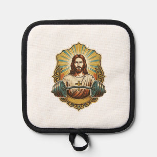 Entschlossener Jesus Schwerer Eisenkurzhantel Kraf Topflappen