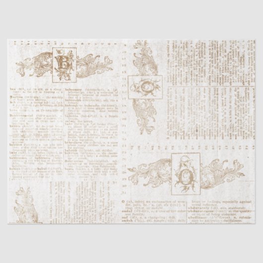 Entschlüsselung der Vintagen Gold-Wörterbuchseite Seidenpapier (Vorderseite)