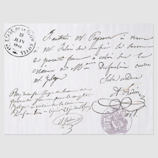 Entschlüsselung Vintager Text in französischer Sch Seidenpapier (Vorderseite)