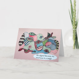 Entschuldige, Mind in einem Gewirr in rosa blauer  Karte