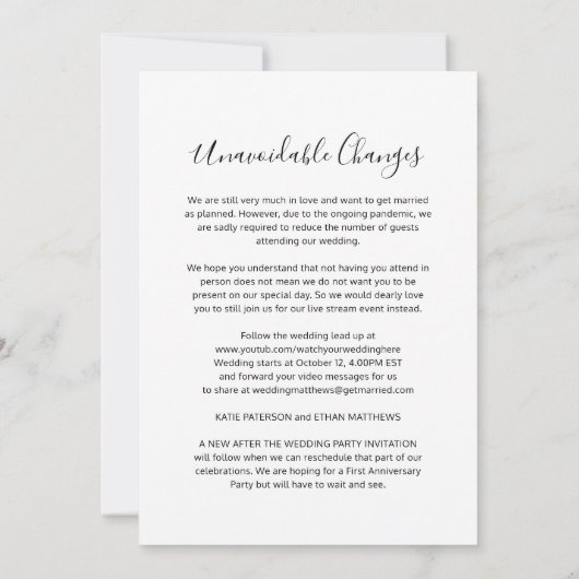 Entschuldigen Sie die Absage der Hochzeitswechsel Ankündigung (Rückseite)