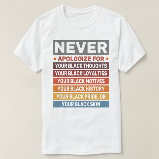 Entschuldigen Sie sich nie für Ihren Black History T-Shirt (Design vorne)