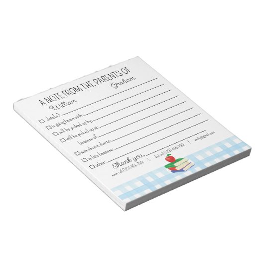 Entschuldigung der Eltern der Schule Notizblock (angewinkelt)