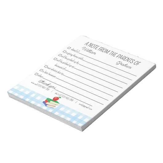 Entschuldigung der Eltern der Schule Notizblock (Rotiert)