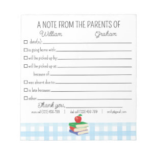 Entschuldigung der Eltern der Schule Notizblock