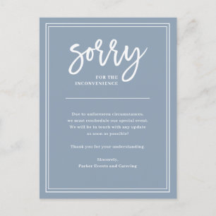 Entschuldigung für die Unannehmlichkeiten   Absage Ankündigungspostkarte