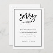 Entschuldigung für Unannehmlichkeiten| Annullierun Ankündigungspostkarte (Vorne/Hinten)