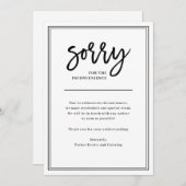 Entschuldigung für Unannehmlichkeiten| Annullierun Einladung (Vorne/Hinten)