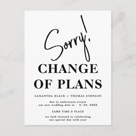 Entschuldigung verzögert Hochzeitdatum Ankündigung (Vorderseite)