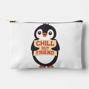 Entspann dich, Freund: Süßer Pinguin hält ein Schi Zubehörtasche
