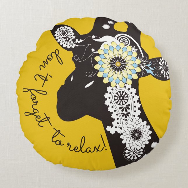 Entspannen - Gelber Funny Giraffe Rundes Kissen (Vorderseite)