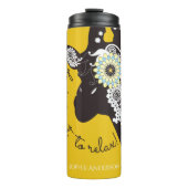 Entspannen - Gelber Funny Giraffe Thermosbecher (Vorderseite)