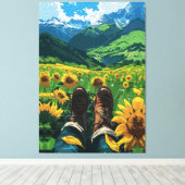 Entspannen im Sonnenblumenparadies Leinwanddruck (Insitu (Holzboden))