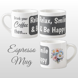 Entspannen lächeln glücklich Gerbera Blumen grau Espressotasse