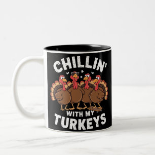 Entspannen mit meinen Truthähnen Thanksgiving-Fami Zweifarbige Tasse
