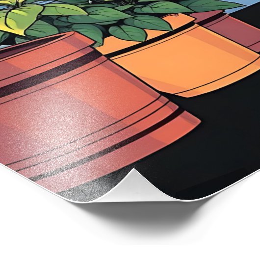 Entspannen Sie bei Kaffee, Katzen und Pflanze Fotodruck (Ecke)