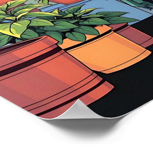 Entspannen Sie bei Kaffee, Katzen und Pflanze Poster (Ecke)