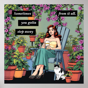 Entspannen Sie bei Kaffee, Katzen und Pflanze Poster