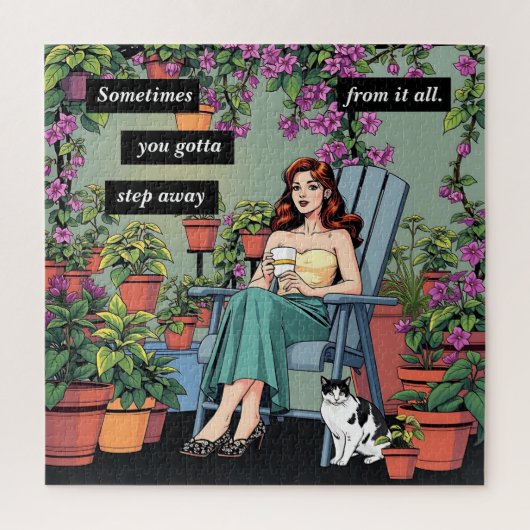 Entspannen Sie bei Kaffee, Katzen und Pflanze Puzzle (Vertikal)