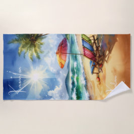 Entspannen Sie sich im Sessel und entspannen Sie a Strandtuch