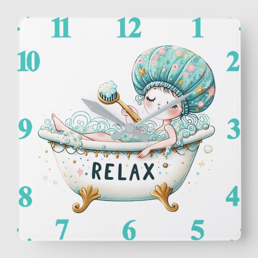 Entspannen Sie sich in der Badewanne Quadratische Wanduhr (Vorderseite)