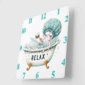 Entspannen Sie sich in der Badewanne Quadratische Wanduhr (Winkel)