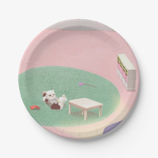 Entspannende Kätzchen im Wohnzimmer Pappteller (Vorderseite)