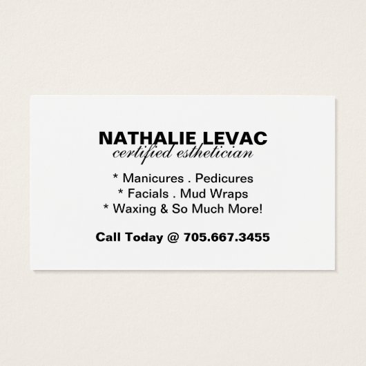 Entspannende Wellness-Center-Visitenkarte (Rückseite)