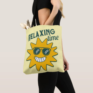 Entspannende Zeit lächelnde Sonne mit Sonnenbrille Tasche