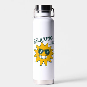 Entspannende Zeit lächelnde Sonne mit Sonnenbrille Trinkflasche