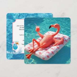 Entspannender Flamingo, der auf einer Poolmatratze Einladung
