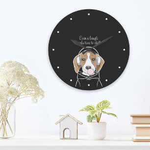 Entspannender Hund mit Bubble-Gum Süßer Lustiger B Große Wanduhr