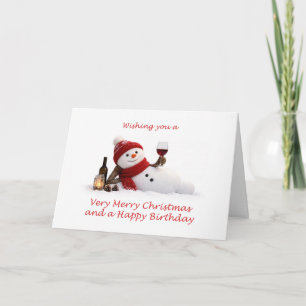 Entspannender Schneemann mit Wein Weihnachtsgeburt Feiertagskarte