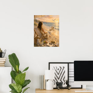 Entspannender Strandtag Hund Aquarell-Kunst Poster