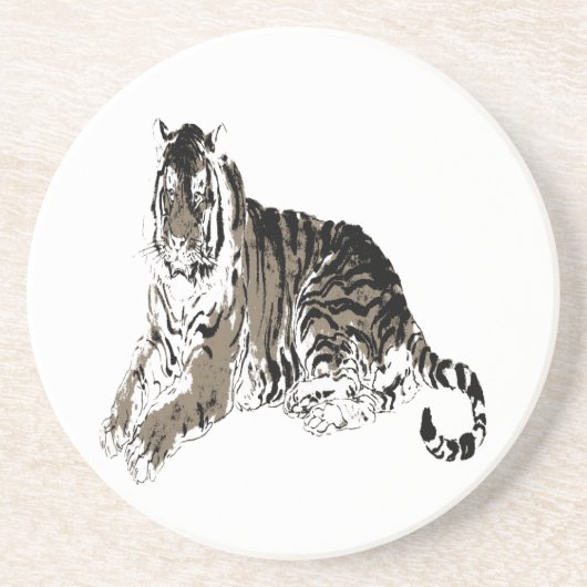 Entspannender Tiger-Untersetzer Sandstein Untersetzer (Vorne)