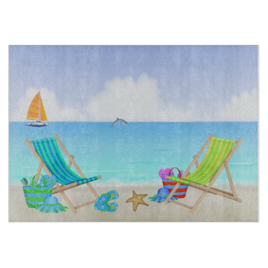 Entspannendes Strand-Glasschneiden-Brett (11" x8") Schneidebrett (Vorderseite)