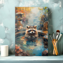 Entspannendes Waschbären-Hot-Spring-Canvas-Druck