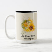 Entspannendes Zitat mit Sonnenblumen Zweifarbige Tasse (Links)