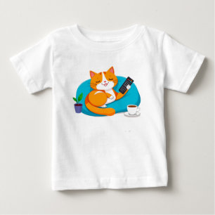 Entspannte Cartoon-Katze mit Fernbedienung Baby T-shirt