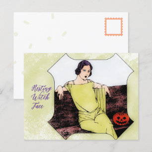 Entspannte Hexenmiene Modebewusste Vintage-Frau Postkarte