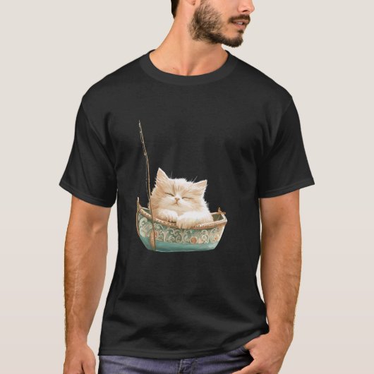 Entspannte Katze in verziertem Boot Tierkunst T-Shirt (Vorderseite)