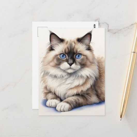 Entspannte Ragdoll Katze Illustration Gemütliches Postkarte (Vorderseite/Rückseite Beispiel)