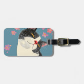 Entspannte Schwarz-Weiß-Katze Gepäckanhänger (Vorderseite horizontal)