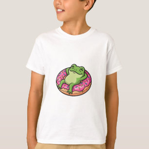 Entspannter Frosch auf rosa gesprenkelt Donut Kind T-Shirt