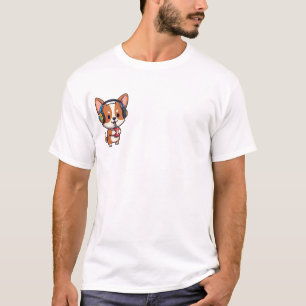 Entspannter Musikliebhaber-Corgi-Welpe beim Trinke T-Shirt