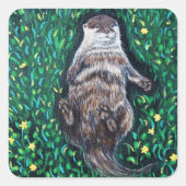 Entspanntes Flussgemälde Quadratischer Aufkleber (Vorderseite)